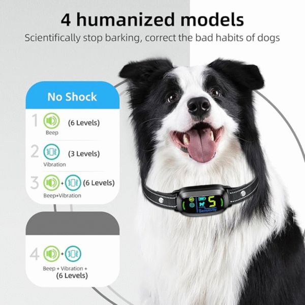 Dog Bark Collar for Large Medium Small Dogs, Rechargeable Smart Bark Collar, Anti Barking Training Collar with 5 Adjustable Sensitivity Beep Vibration (Black) - Image 3