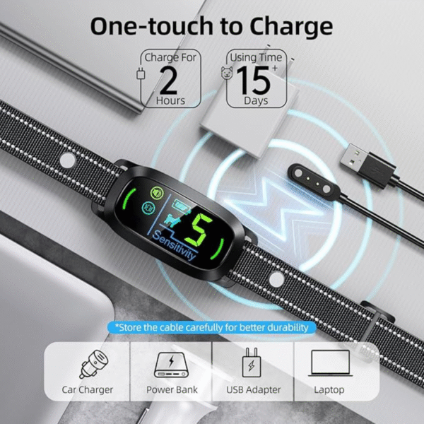 Dog Bark Collar for Large Medium Small Dogs, Rechargeable Smart Bark Collar, Anti Barking Training Collar with 5 Adjustable Sensitivity Beep Vibration (Black) - Image 2