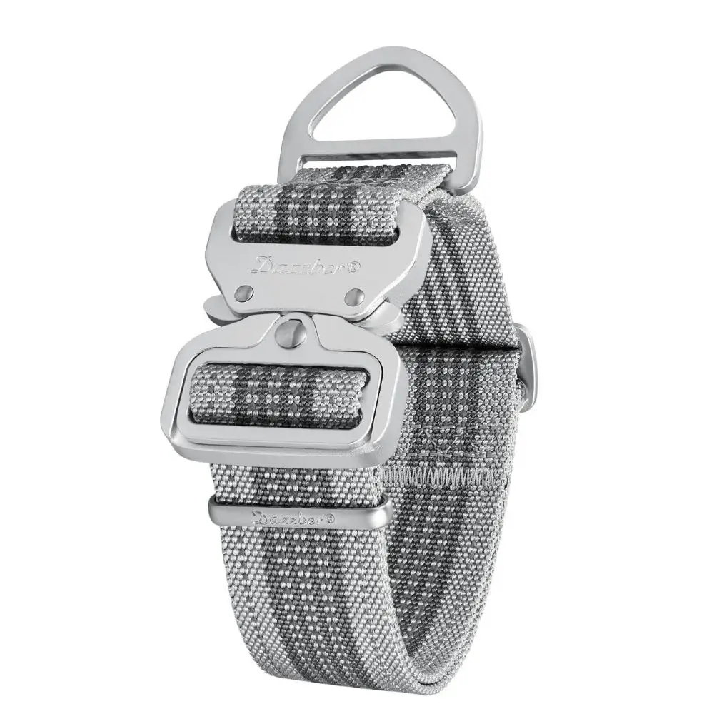 Dexber tactical dog collar in gray camo with metal quick-release buckle and D-ring attachment