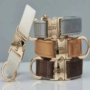 Custom Pet Name ID Tag Collar with Velvet Material, Metal Buckle, and Multiple Color Options for Small, Medium, Large Dogs
