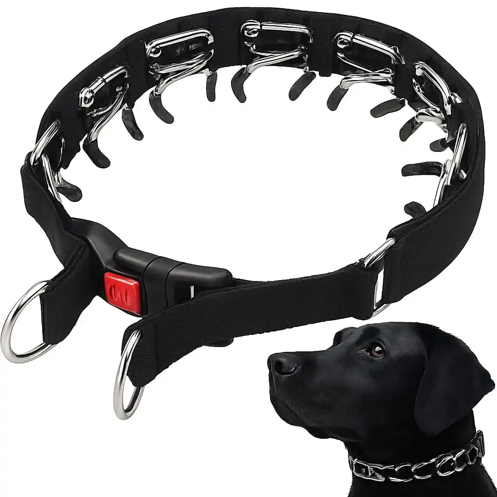 Dog Prong Training Collar with Choke Pinch Design, Rubber Comfort Tips, and Quick Release Snap Buckle