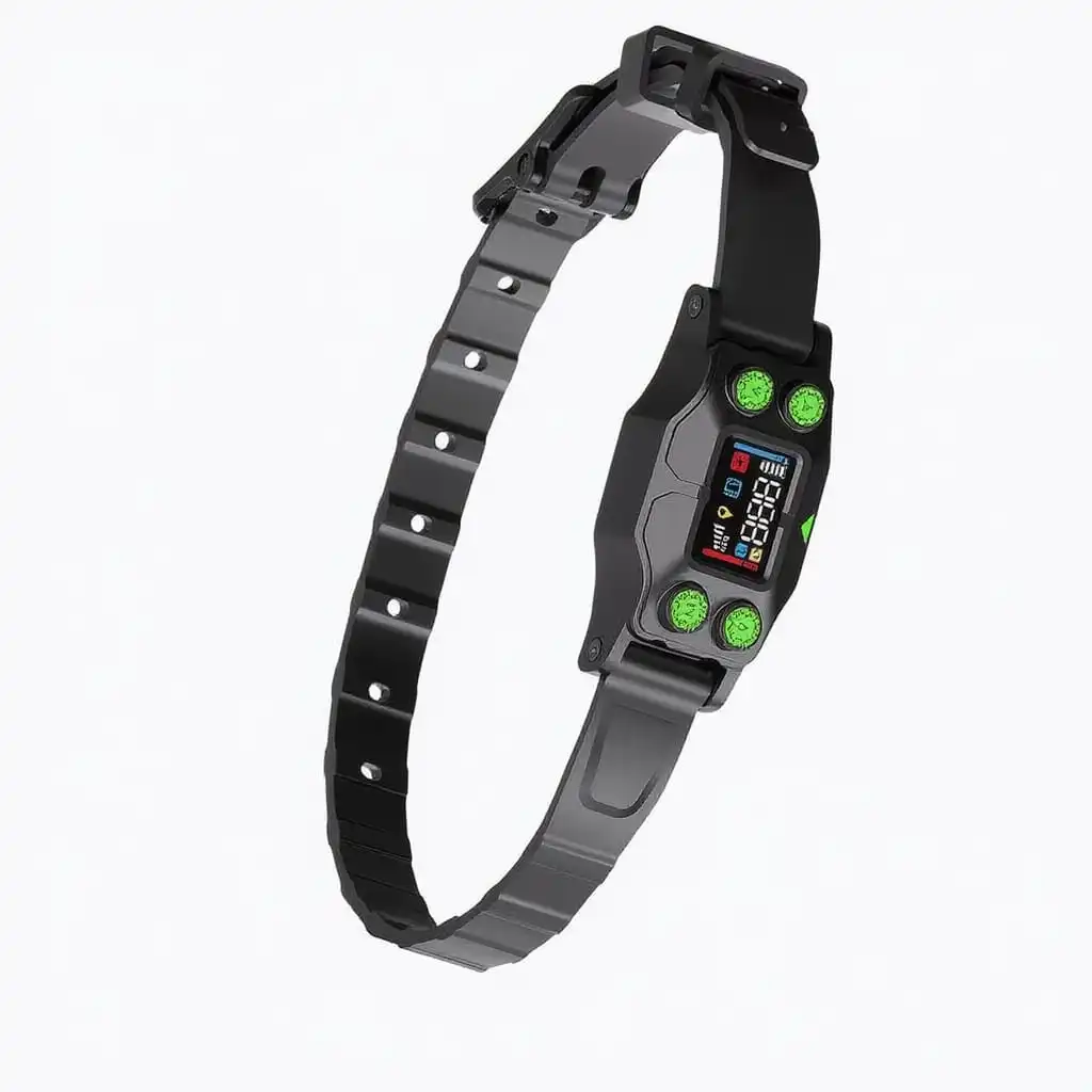Dog wearing Invisible Electric GPS Wireless Dog Fence Collar with adjustable warning modes