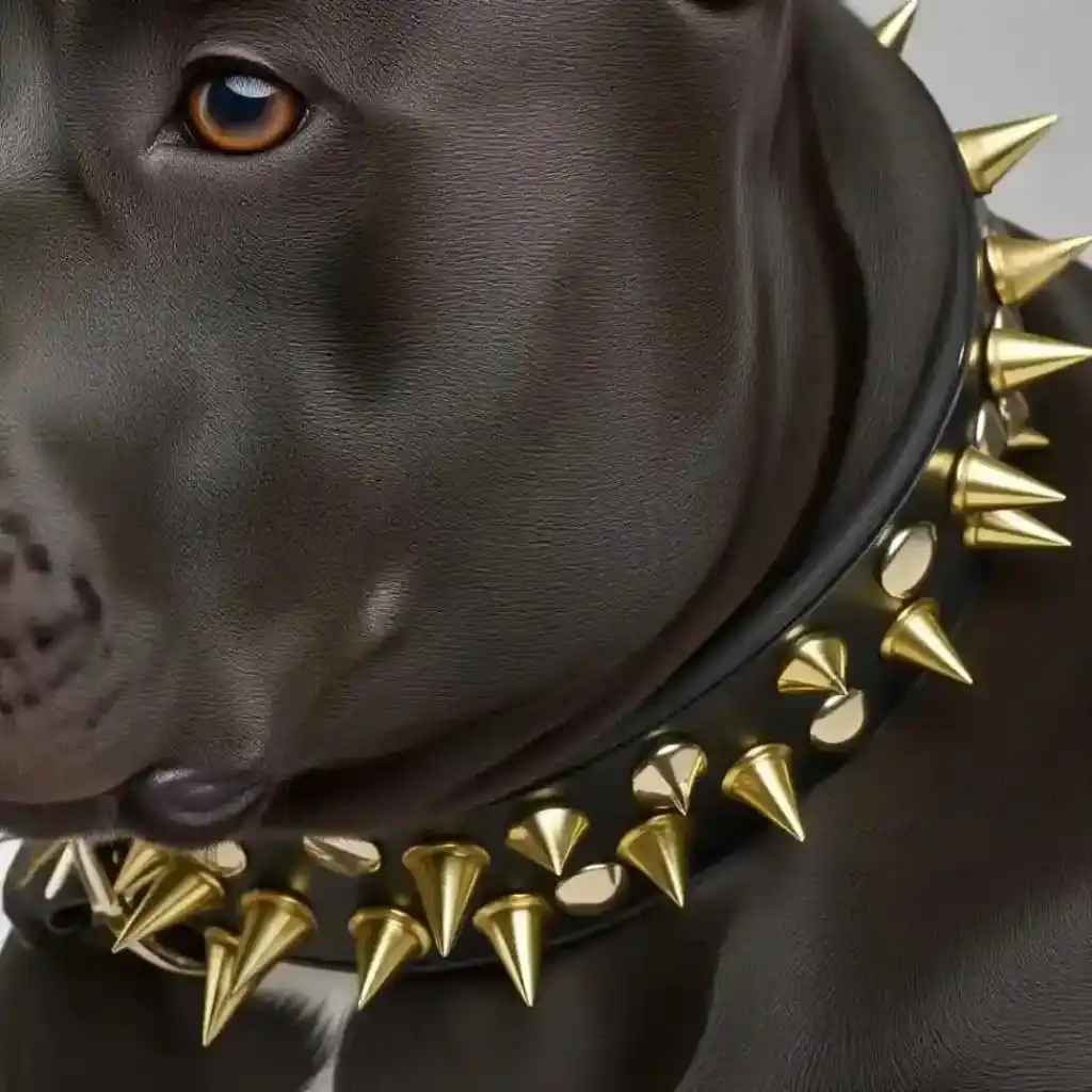 Spiked Dog Collar and Leash Set, Rivet Leather Adjustable Dog Collar for Outdoor Walking (Black Gold)