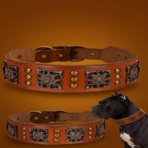 Spiked Dog Collar for Medium Large Dogs, Genuine Leather, Adjustable Prong Design, Pet Accessories Necklace