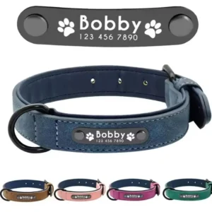 Personalized Dog Collar with Names, Leather Collar with ID Tags for Small, Medium, Large Dogs (Pitbull, Bulldog, Beagle)