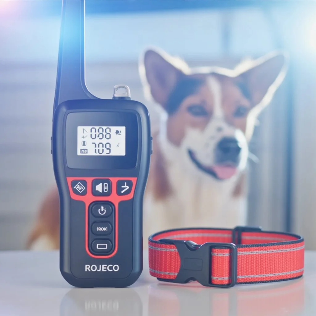 Electric dog training collar with remote, waterproof receiver, and adjustable strap