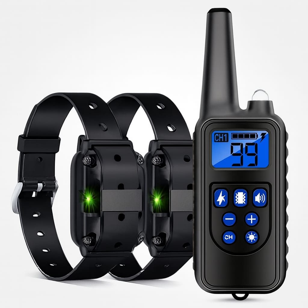 "Electric Dog Training Collar with Remote Control – Rechargeable, Waterproof, Adjustable Shock, Vibration & Sound Modes for Behavior Control."